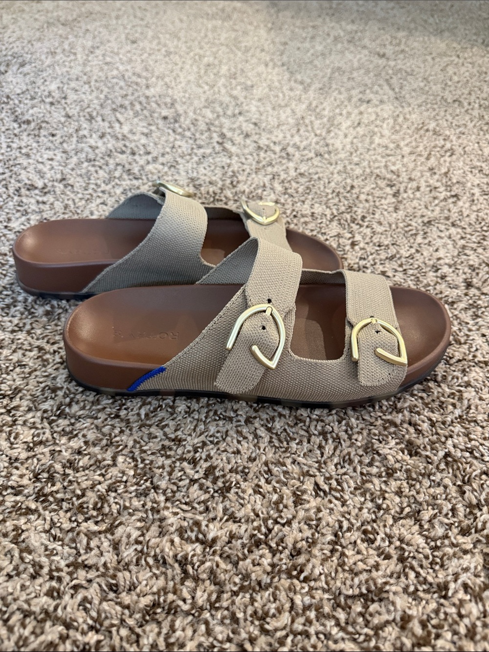 Rothy’s Taupe Dual-Buckle Slide Sandals